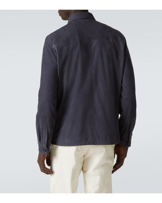 Loro Piana Blue Lowe Suede Overshirt for men