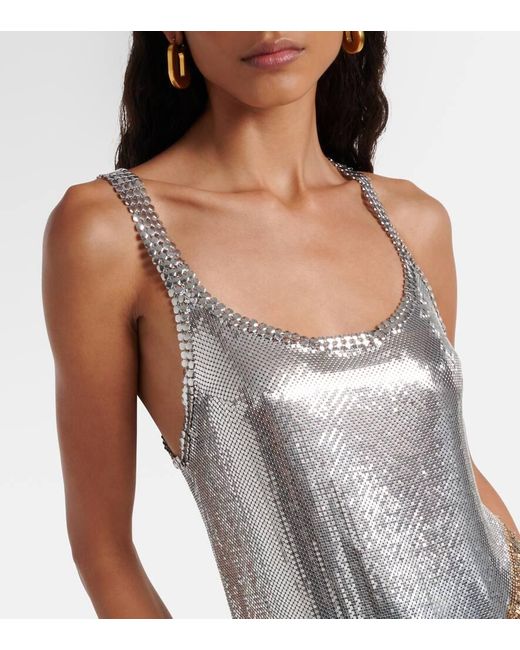 Rabanne White Fringed Asymetric Chainmail Top