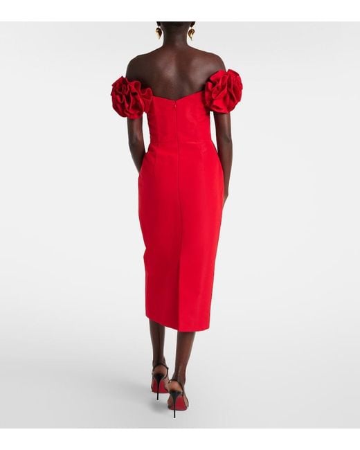 Carolina Herrera Red Off-Shoulder Silk Cocktail Dress