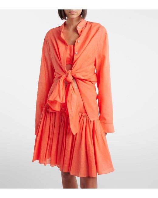 Alaïa Orange Layered Cotton And Linen Shirt