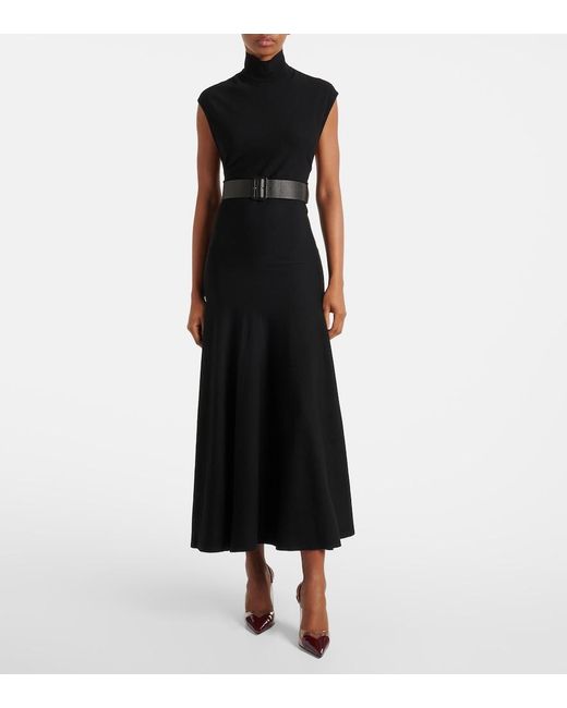 Alaïa Black Belted Wool Maxi Dress