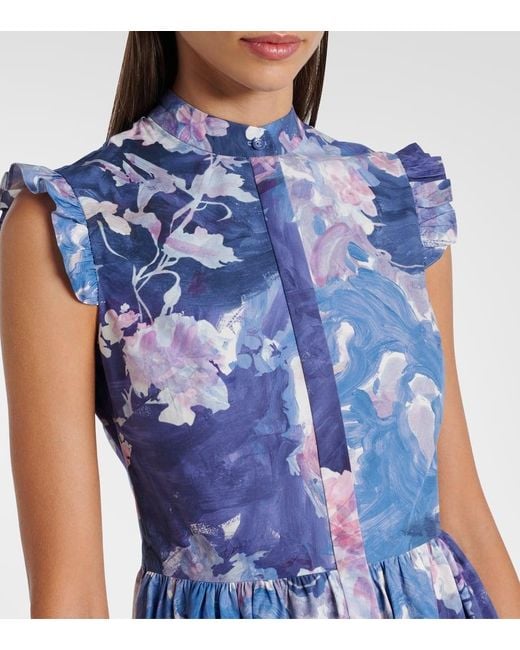 Abito Midi Con Stampa Floreale di Erdem in Blue