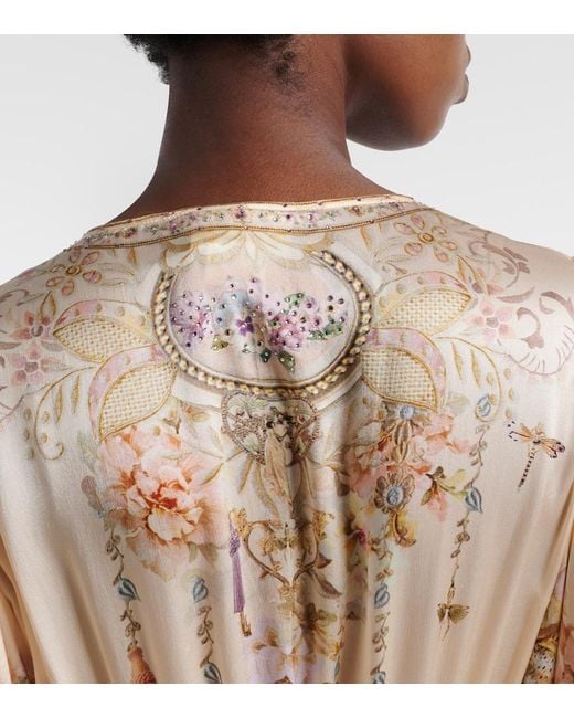 Camilla Natural Embellished Printed Silk Maxi Dress