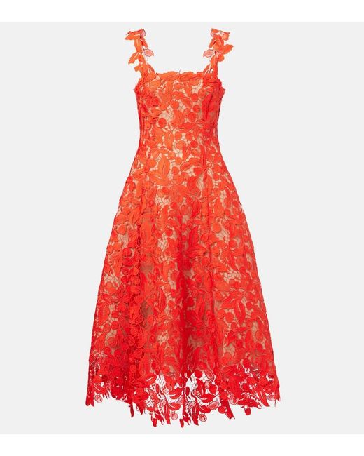 Oscar de la Renta Red Guipure Lace Cocktail Dress