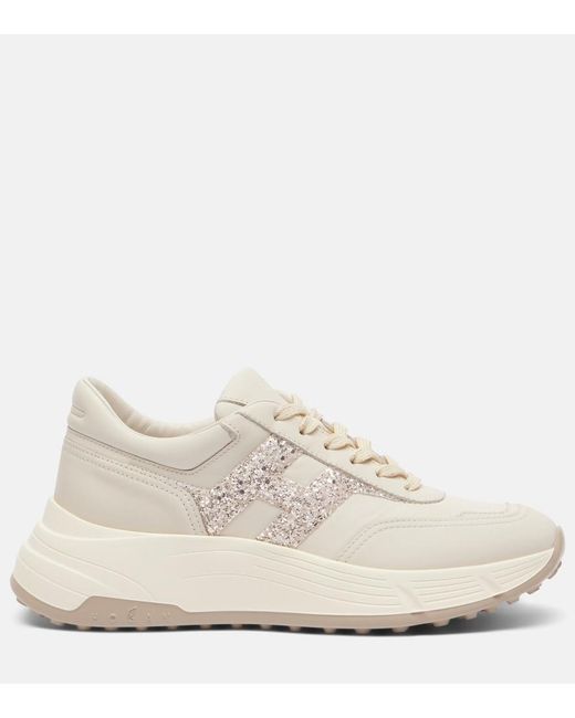 Hogan White H669 Glitter Leather Sneakers