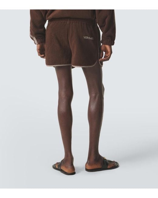 Versace Brown Logo Cotton Terry Shorts for men