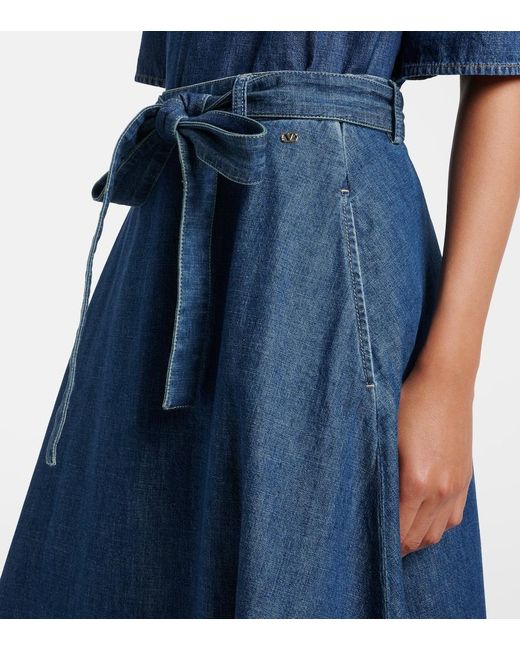Valentino Blue Chambray Midi Skirt