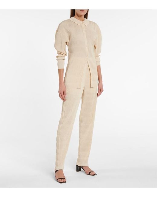 Totême Natural Smocked High-Rise Slim Pants