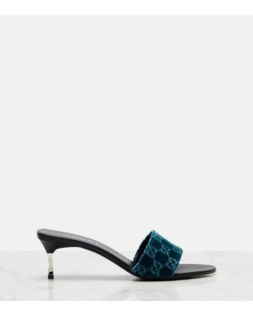 Gucci Blue Gg Velvet Mules