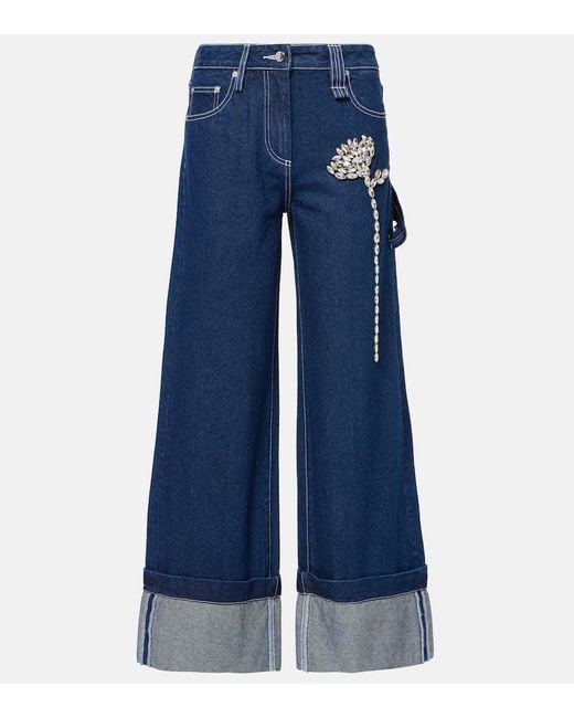 Simone Rocha Blue Straight Jeans Mit Kristallen