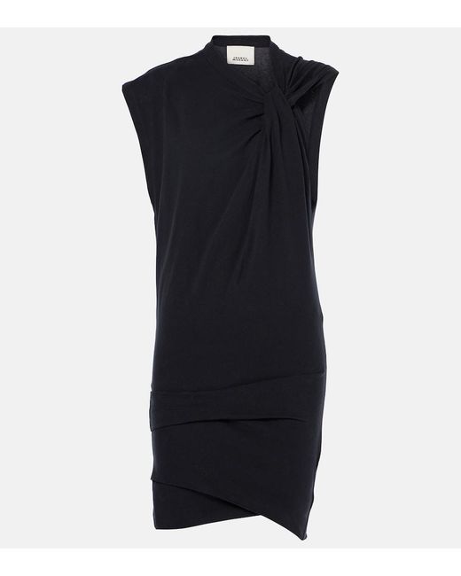 Isabel Marant Black Leany Asymmetric Cotton Jersey Minidress