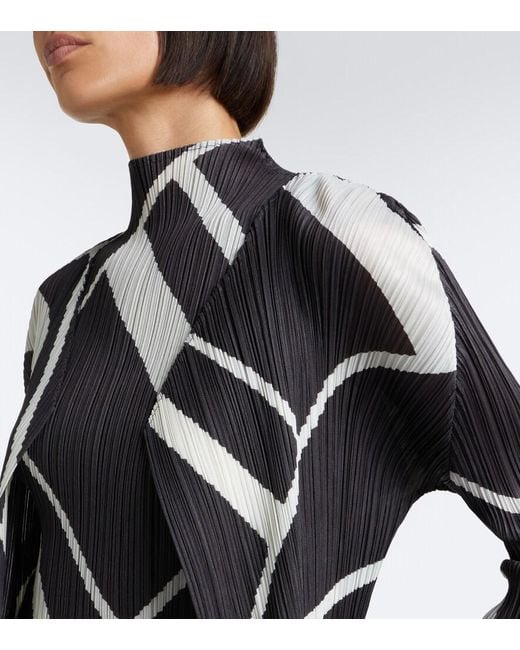 Pleats Please Issey Miyake Black Fold Line Pleated Printed Cardigan