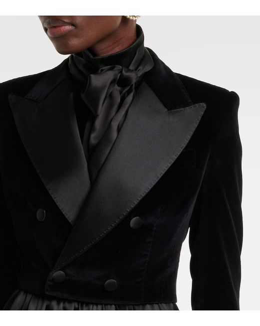 Dolce & Gabbana Black Cropped Velvet Tuxedo Jacket