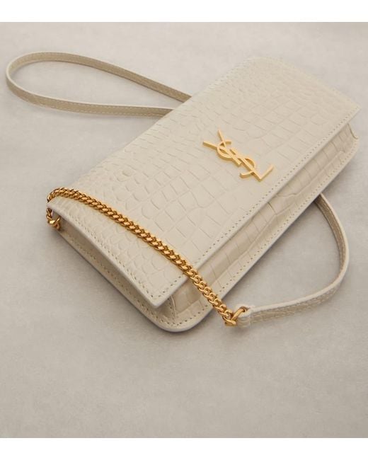 Saint Laurent White Smartphone-Etui Cassandre Mini Aus Leder