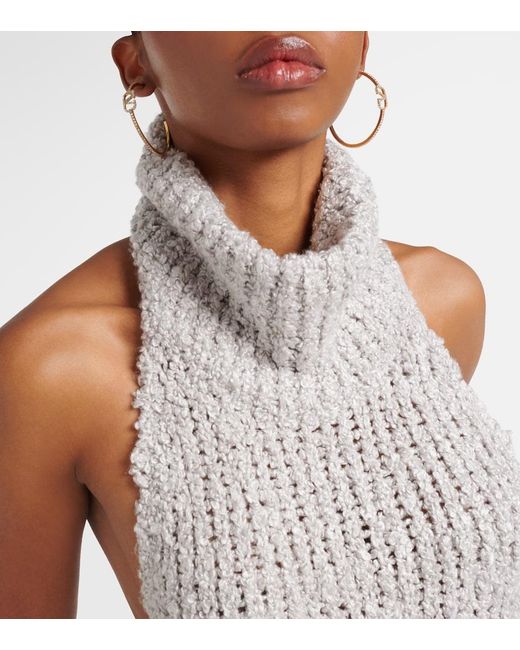 Valentino White Turtleneck Silk Boucle Maxi Dress