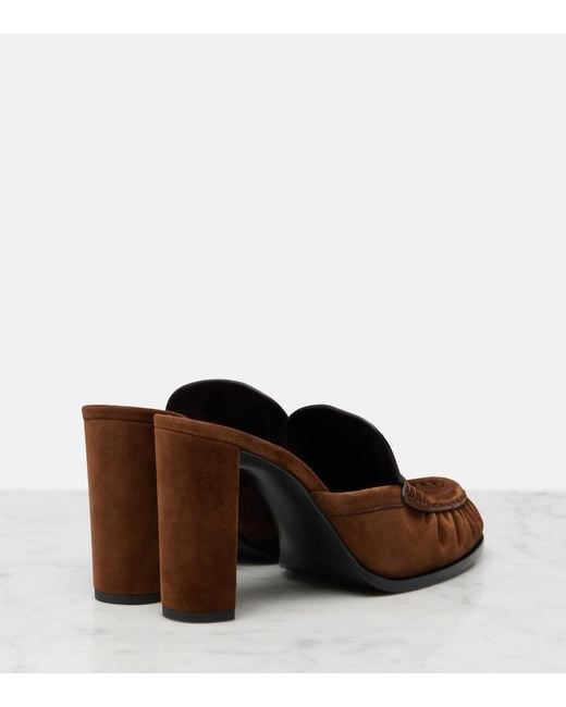 Saint Laurent Brown Le Loafer Cassandre Suede Mules