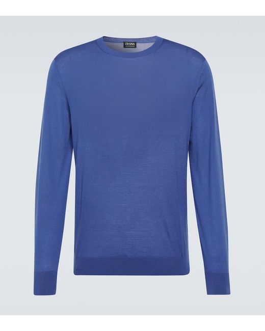 Zegna Blue Wool Sweater for men