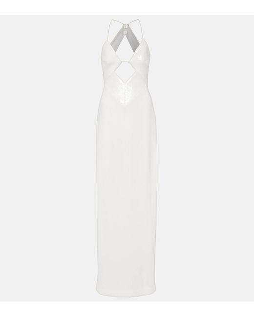 Galvan White Sequined Halterneck Gown