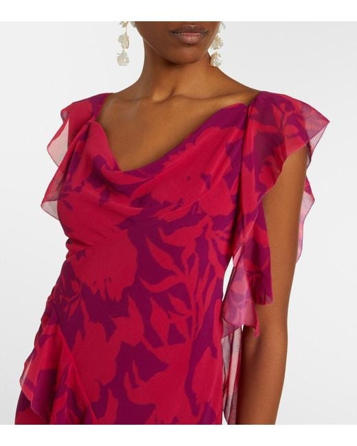 Self-Portrait Red Ruffled Floral Maxi Dress