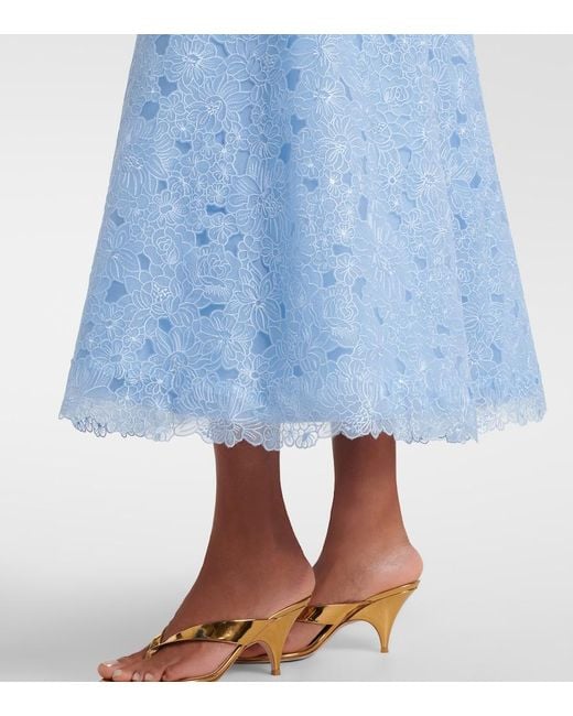 Costarellos Blue Anessa Embroidered Organza Cocktail Dress