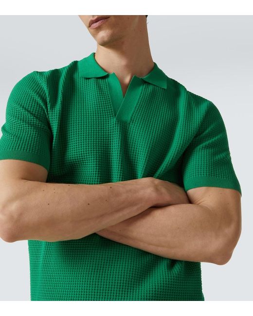 Orlebar Brown Green Roddy Waffle-Knit Mesh Polo Shirt for men