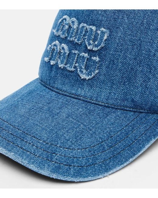Miu Miu Blue Logo Denim Baseball Cap