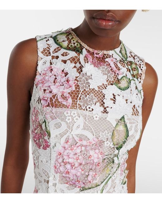 Oscar de la Renta White Floral Embroidered Lace Cocktail Dress