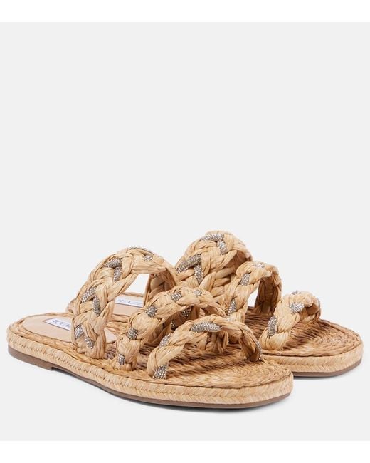 Aquazzura Brown Costiera Embellished Raffia Sandals
