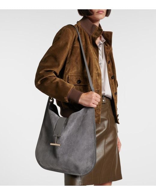 Tom Ford Gray Tara Large Suede Crossbody Bag