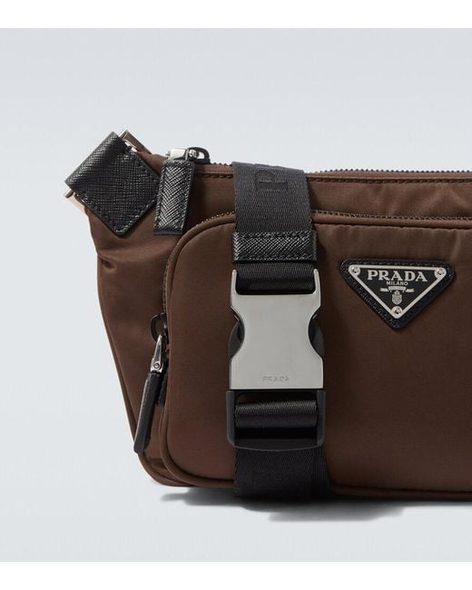 Prada Brown Re-Nylon Leather-Trimmed Shoulder Bag for men