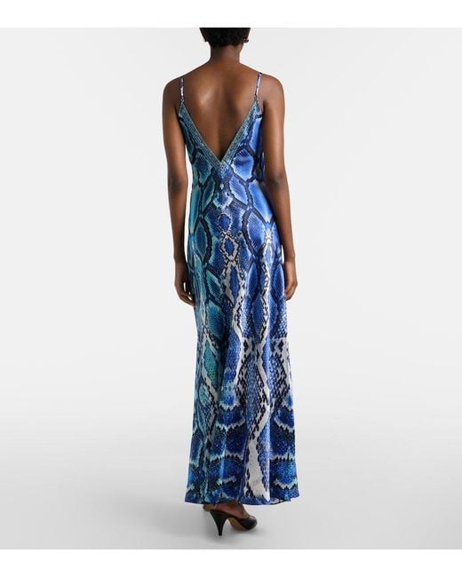 Camilla Blue Animal-Print Silk Slip Dress