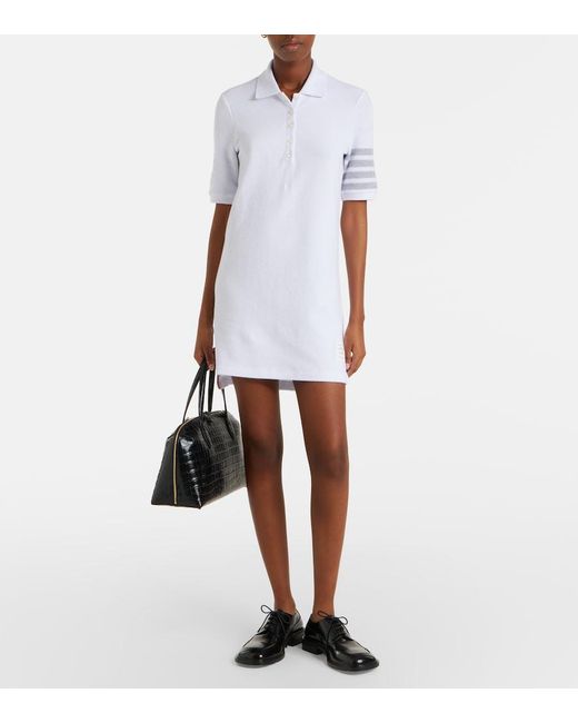 Thom Browne White 4-Bar Cotton Pique Polo Dress