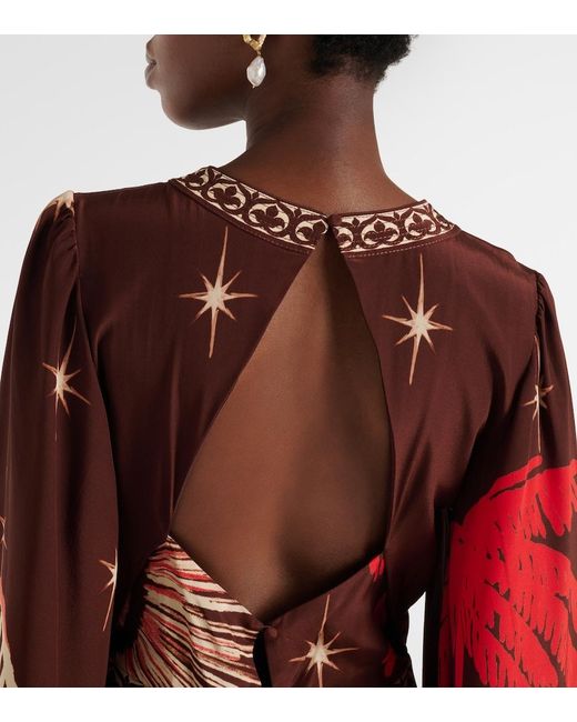 Johanna Ortiz Red Patterned Cut-Out Maxi Dress