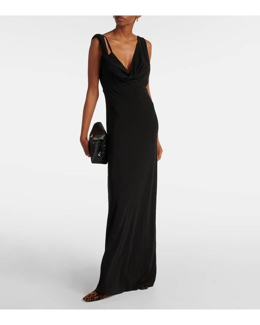 Totême Black Twisted-Strap Draped-Neck Stretch-Woven Midi Dress