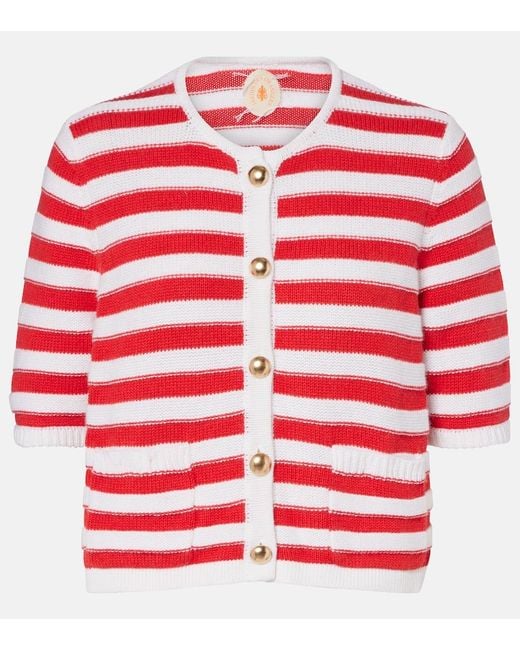 Jardin Des Orangers Red Striped Cotton And Cashmere Cardigan