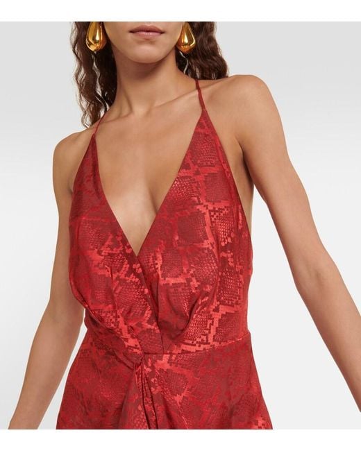 Jonathan Simkhai Red Giana Ruffled Satin-jacquard Gown