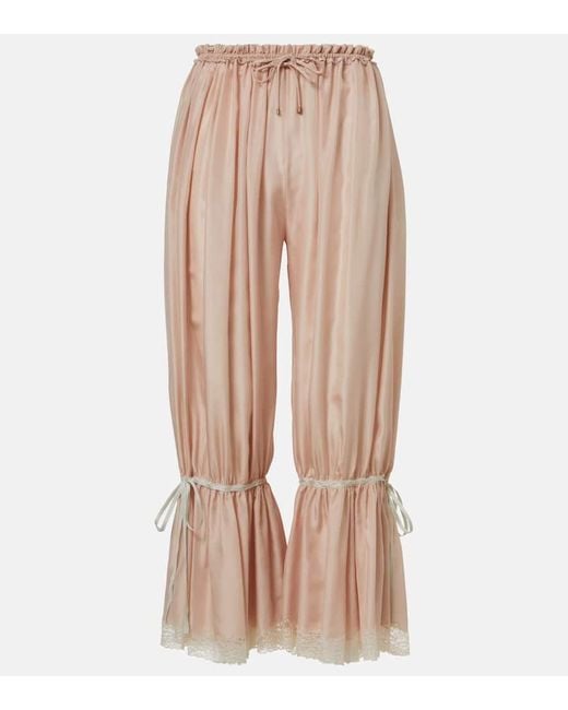 Chloé Natural Lace-Trimmed Silk Ponge Cropped Pants