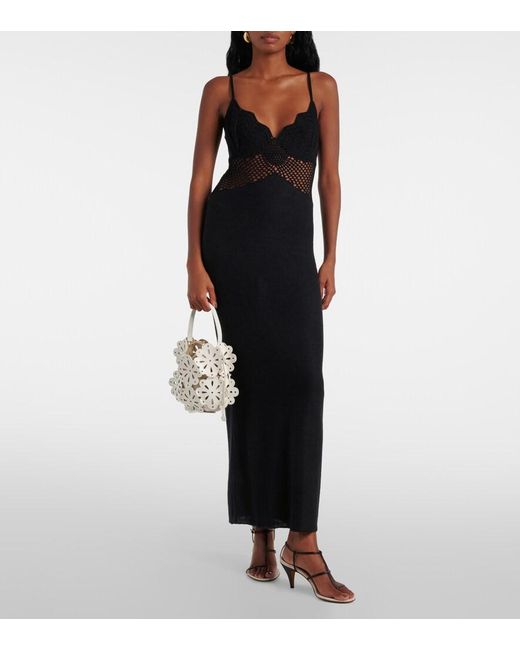 Staud Black Tara Crochet-Trimmed Cotton Maxi Dress