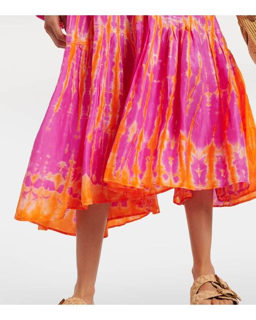 Anna Kosturova Pink Amelia Tie-Dye Tiered Silk Midi Dress