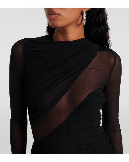 David Koma Black Ruched Mesh Minidress