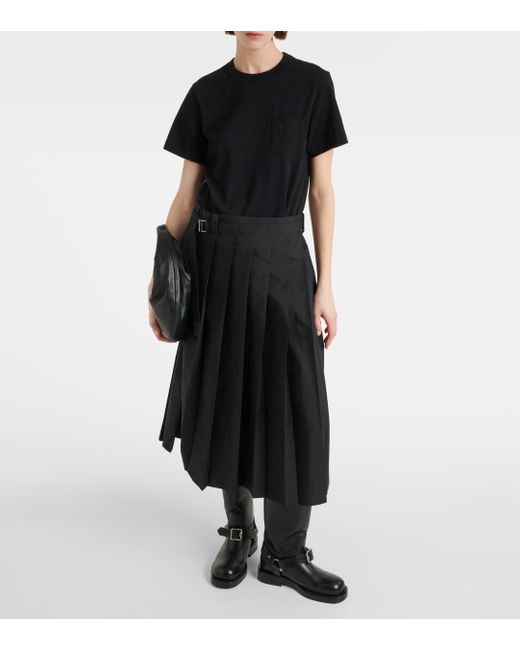 Sacai Black Pleated Cotton Poplin Midi Dress