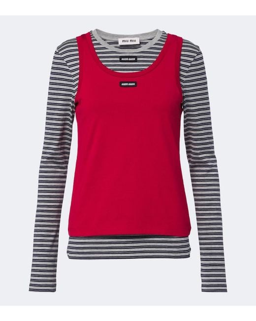 Miu Miu Layered Striped Cotton Jersey T-Shirt