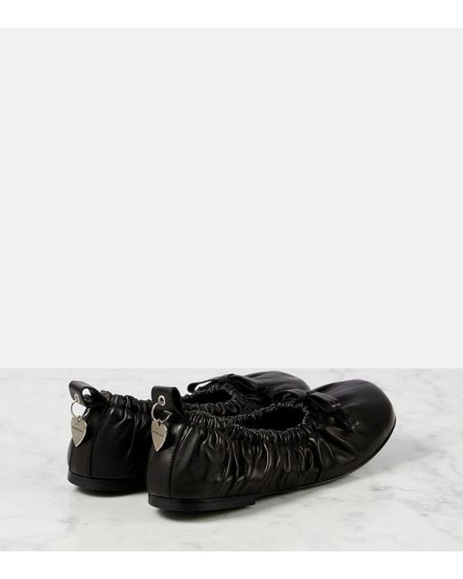 Acne Black Bow-Detail Leather Ballet Flats