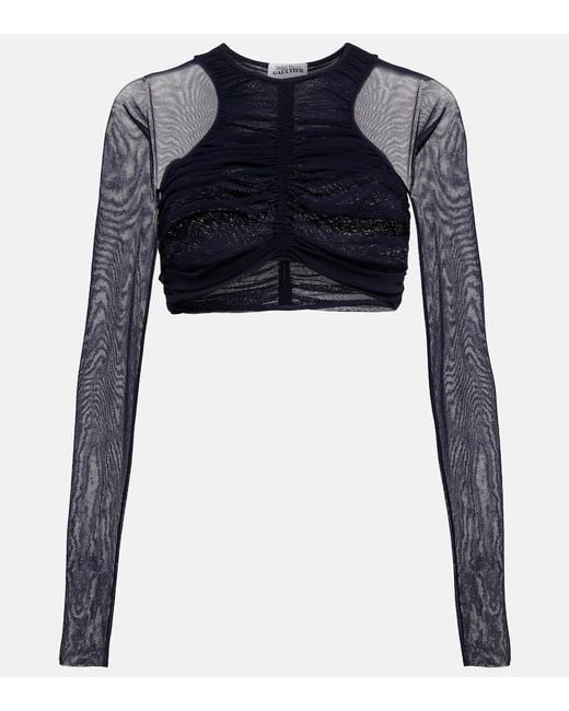 Jean Paul Gaultier Blue Ruched Mesh Crop Top
