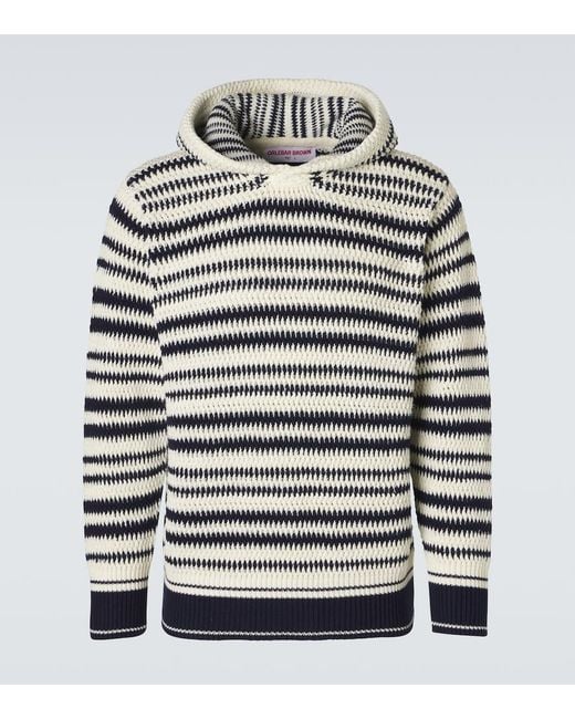 Orlebar Brown Gray Kirk Striped Crochet Cotton Hoodie for men