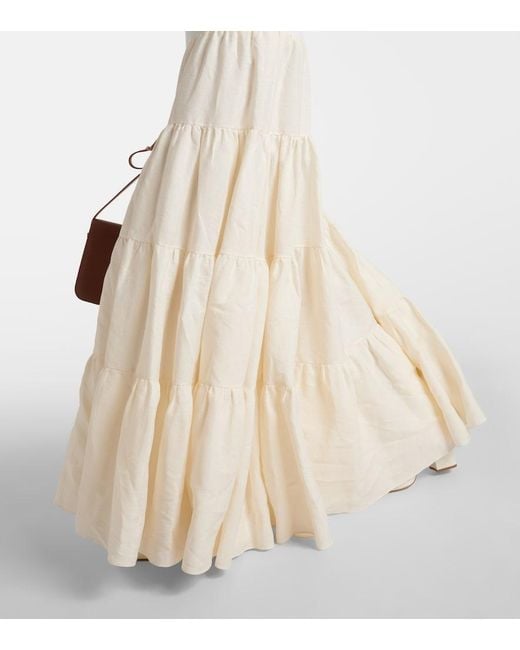 Gabriela Hearst White Pozas Tiered Linen Maxi Dress