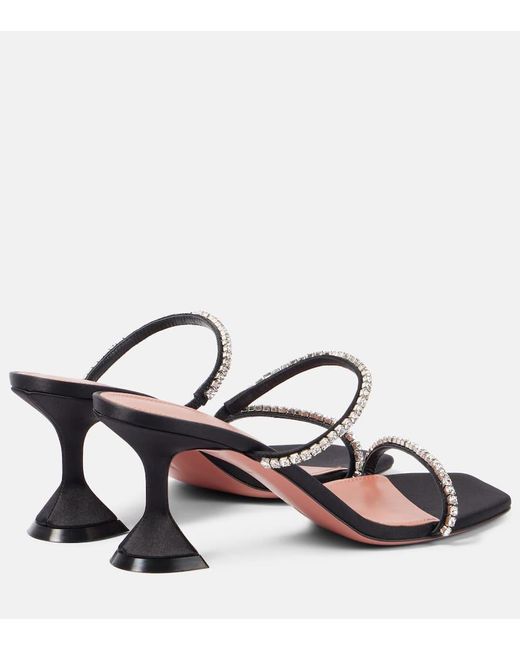 AMINA MUADDI Pink Gilda 70 Embellished Satin Mules