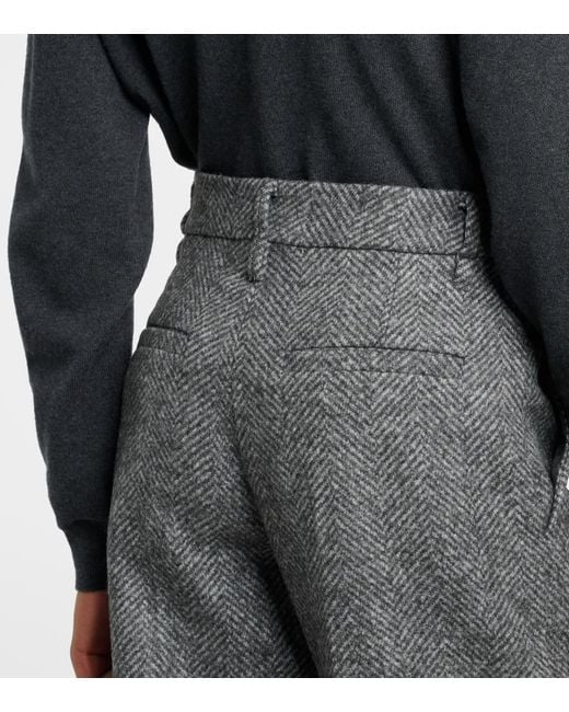 Brunello Cucinelli Gray Herringbone Wool-Blend Flared Pants
