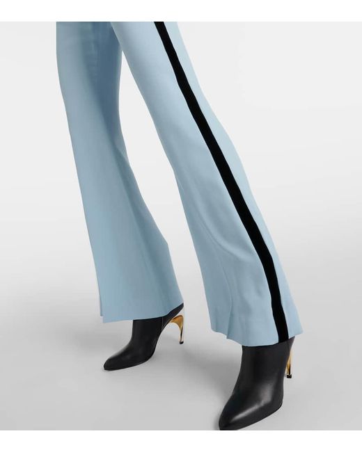 Nina Ricci Blue Velvet-trimmed Cady Flared Pants