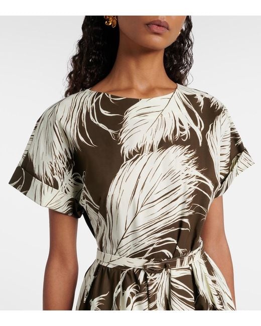 Oscar de la Renta Natural Printed Cotton-Blend Poplin Midi Dress